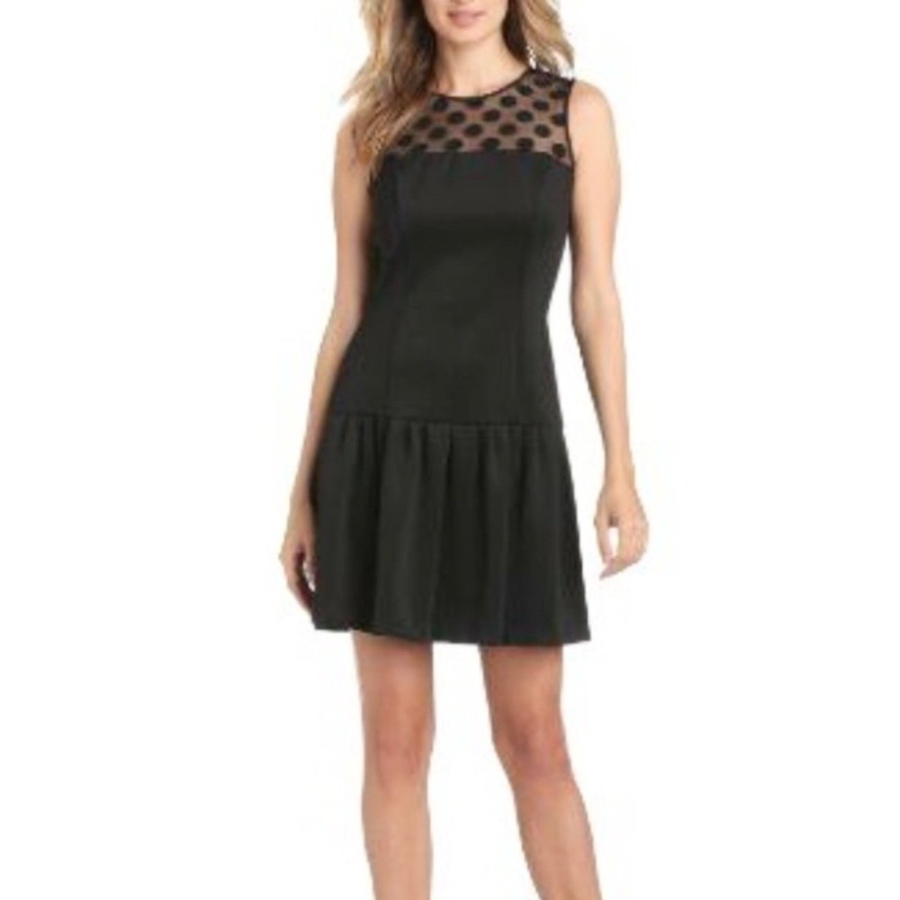Ann Taylor Polka Dot Mesh Pleated Dress Womens 12 Black 350007